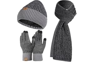 Tofern 3 Pezzo Cappello Uomo Invernali Beanie in Maglia con Sciarpa Beanie Sciarpa Foderata Guanti Invernali Guanti Touch Screen per Uomini Donne