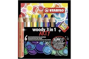 Crayon de couleur - STABILO woody 3in1 - Étui carton ARTY x 6 crayons + 1 taille crayon - gamme ARTY