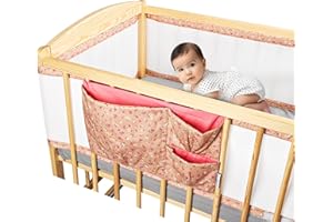 SweetComfort Paracolpi Traspirante per Lettino Neonato con Tasca Portaoggetti - Adatto ai Letti Neonato 60x120 e 70x140 cm - Colore Rosa Fiorito - Velcri Regolabili - Paracolpi Lettino Neonato