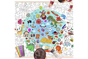 DPKOW Joyeux Anniversaire Poster à Colorier avec Feutres, 118 * 84cm Géant Papier Poster à Coloriage pour Enfants Garçons Anniversaire Cadeaux Artisanat, Marin Animal Espace Dinosaures Voiture Pirate