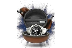 AKIELO Custodia Porta Orologi – Custodia da Viaggio per Orologi Uomo e Donna con Panno per la Pulizia in Cofanetto Regalo – Per Orologi e Smart Watch fino a 54 mm (Edizione in Pelle Avana)