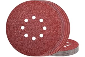 AWUTZUT Dischi Abrasivi 225mm 8 Fori Carta Vetrata Grana Mista 40/60/80/120/180/240 per Levigatrice da Muro (30Pezzi)