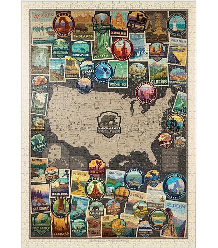 Vintage Nationalparks Puzzle 1000 Teile - Poster Mit Yellowstone, Yosemite, Zion, Landschaftspuzzle Für Erwachsene