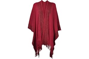 ZLYC Femmes Hiver Ouvert Cape Chaud Poncho Garniture à franges