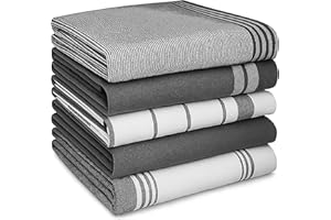 Cotton Notch Premium Kitchen Tea Towels Set of 5 – Eco-Friendly 100% Cotton Kitchen Towels Ultra Absorbent & Lint Free, Quick Drying Dish Cloth, 70 x 50 cm (Grey)