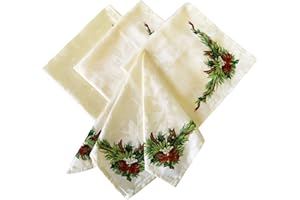 Benson Mills Christmas Ribbons Engineered Printed Fabric Cloth Napkins for Christmas, Winter, and Holiday Tablecloths (19" X 19" Napkins Set of 4, Xmas Ribbons)