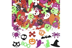 JULBEAR 300 Pieces Halloween Foam Stickers Glitter Self-Adhesive Pumpkin Spider Bat Craft Stickers for Kids Halloween Party Favor Supplies Home Decorations