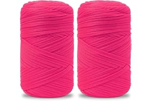 Vincona Hilo de Camiseta Crochet 2x200 g, Hilo para Crochet, Ideal para Bolsos, Cestas, Adornos de pared, Decoración del hogar y Manualidades-Rojo rosa 05