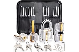 Lock Pick Set, Preciva 26pcs Locking Picking Tools with 4 Training Keyed Padlocks, [2024 Upgrade Version] Professional Practice Locks Picking Toolkit for Beginner and Locksmith Training (Transparent)