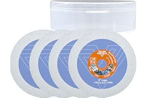 VENJELD Disco Diamante para Vidrio 75mm - 4 Piezas Discos de Corte con Árbol 10mm para Vidrio Jade Cristal Vino Botella Cerámica Azulejo Mármol