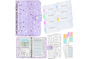 ‎HARPHIA A6-Ordner aus weichem PVC mit Blasen-6-Ring-Miniordner, 7,6 x 4,92 Zoll, Mini-Ordnertaschen x8 Reißverschlüsse, Haushaltsblätter x12, Kassenhüllen-Kategorieaufkleber x42, Etikettenaufkleber x12