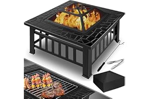 KESSER® Pozo de Fuego con Rejilla de Parrilla de Ø 62, Pozo de Fuego Multifuncional para calefacción/Parrilla de Barbacoa, Gancho y carbón, Cuenco de Fuego para terraza de jardín, Negro (Cuadrado)