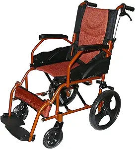 KHL Aluminium Alloy Light Weight, Foldable Back and Flip-Up Leg Rest Wheelchair (Orange)