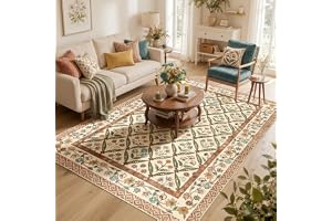 Vangao Matta 160 x 220 cm röd vintage kort lugg blommönster boho matta