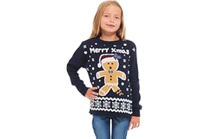 HSA Pull de Noël tricoté unisexe pour filles et garçons - Motif elfe et étoiles - Pour enfants de 2 à 14 ans