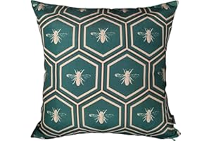 Olivia Rocco Waterproof Cushions Outdoor Indoor Hollowfibre Filled & Breathable Decorative Cushion 43 x 43 cm for Patio Garden Bench Sofa Furniture Living Room Bed Chair Scatter, (Bees Emerald)