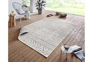 ‎NORTHRUGS NORTHRUGS In- und Outdoor Teppich Biri 240x340 cm - Wendeteppich Wetterfest Boho Style Vintage Design Teppich für Balkon Terrasse Garten Wintergarten Wohnzimmerteppich Wasserfest in Grau Creme