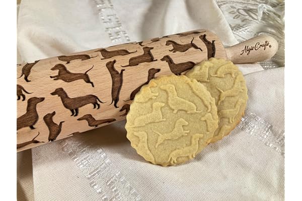 TECKEL Rouleau a Patisserie avec Motif Bois Grave, Rouleau à Pâtisserie Decoratif, Pour DIY Faire et la Décoration de Biscuits avec Embossage par Algis Crafts