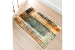 Comart, Tappeto Shedir Arredo, a Pelo Corto, Morbido, per Salotto, Camera da Letto, Design Moderno e Elegante, Arredamento Classico e Contemporaneo, Stampato, Grigio e Arancio 50x80 cm