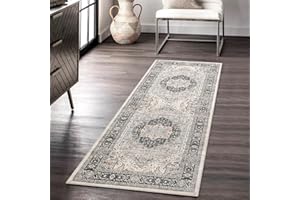 Carvapet Hallway Runner Rug 60x180cm Non Slip Long Carpet Runner Washable Grey Area Rug Soft Microfiber Vintage Medallion Floor Carpet Runner Rug for Living Room Corridor Entryway