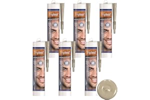 TRIPLESIL GP Mastic Silicone - Haute Température 310 ml - Étanchéité Sanitaire et Extérieure - Idéal pour Intérieur et Extérieur- joint salle de bain. Sanitary Silicone sealant (Beige, 6)