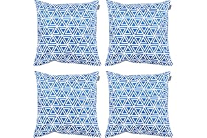 Bean Bag Bazaar Outdoor Cushions Filled, Geometric Collection, Blue, Set of 4, 43cm x 43cm, Water Resistant, Blue Outdoor Cushions for Garden Furniture, Garden, Patio