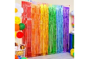 LOLStar Rainbow Foil Fringe Curtains, 2 Pack Rainbow Pride Party Decorations 1 x 2 m Tinsel Metallic Streamers Holiday Photo Booth Props Backdrop for Birthday Wedding Engagement Bridal Shower Unicorn