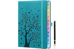HWXBEN 2026 A5 Diary Week-to-View (Jan 2026 - Dec 2026) – Navy Blue, Colorful Monthly Tabs, Elastic Pen Holder, 2 Bookmarks, Pen Loop, Inner Pocket