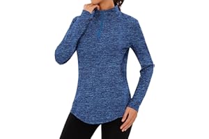 Terecey Haut de Running Femme 1/4 Zip à Manches Longues Sweatshirt Sport Léger Respirant Séchage Rapide Pull de Course Fitness Jogging Extérieur