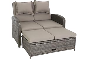 ‎GREEMOTION greemotion Rattan-Lounge Bahia Rondo, Sofa & Bett aus Polyrattan, indoor & outdoor, 2er Garten-Sofa mit Stahl-Gestell, Daybed, braun-beige, ca. 121 x 99 x 143 cm