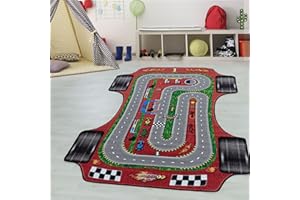TEPPIUM Tapis pour Enfants avec Design de Circuit de Course, Lavable, pour garçons, pour Chambre d'enfant, Chambre de bébé, Salle de Jeux Taille: 80 x 120 cm, Couleur: Rouge-1