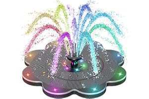 SZMP Fontaine Solaire 14 LED Colorée, 2025 3.5W LED Extérieur Flottante Pompe Bassin Solaire, 2000mAh Batterie, Fontaine Exterieur avec 7 Buses pour Bain d'oiseaux, Piscine, Jardin Fontain