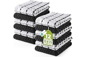 Utopia Towels -12 Kitchen Towels Set - 38 x 64 cm - 100% Ring Spun Cotton Super Soft and Absorbent Dish Towels, Tea and Bar Towels (Black)