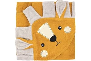 ANA BABY 100% Organic Cotton Hooded Baby Bath Towel in Adorable Animal Designs| Super Soft, Thick, Warm & Absorbent | OEKO-TEX certified and Machine Washable | 75cm x 75cm (Yellow Lion)