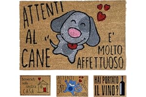 KOKO DOORMATS Zerbino ingresso casa in Fibra di Cocco “Attenti al Cane” | Tappeto Ingresso Esterno con Base Antiscivolo in PVC | Design Simpatico e Resistente da 40x60 cm per Porta d’Ingresso