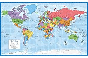 PALACE LEARNING Laminated World Map Poster - Wall Chart Map of Earth - 18" x 29" (Blue)