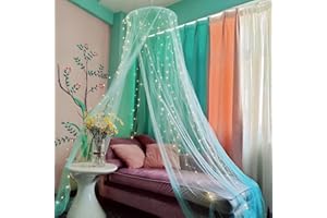 Eimilaly Betthimmel Moskitonetz mit 250pcs Bunte Vorhang Lichter, Betthimmel für Mädchen Zimmer Dekoration oder Motto-Party, Green/Warmweiße Lichter