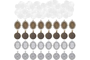 BELLE VOUS 64 Piezas Set Base de Colgantes con Cabujón 32 Cabujones de Cristal y 32 Bases Redondas/Ovaladas en Blanco en 2 Colores - Set para Hacer Colgantes y Joyas - Collares con Fotos