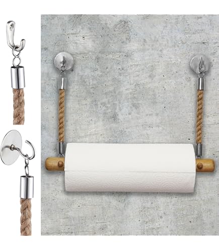 Tiardey Toilettenpapierhalter Aus Holz & Hanfseil – Selbstklebend Oder Mit Schrauben, Retro-Design (Mond-Motiv)
