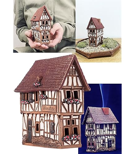 Midene Ceramica Miniatura Casa Replica della Casa Originale Kaysersberg, Alsazia, Francia, Tea Light Portacandele Home Decor Handmade Tiny Clay Mini House