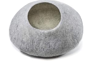 aumondo Filz Katzenhöhle, Katzenbett, Kuschelhöhle für Katzen. Liebevoll handgefertigt für Deine Katze. Katzenhaus aus 100% natürlicher Schafwolle, grau