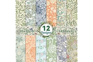 MERWDEEYT 30x30 Scrapbook Papier Vintage Doppelseitiges Decoupage, 12 Muster 24 Blatt Blumen Hochzeit Dekorpapier für Journal Scrapbooking, DIY Fotoalbum