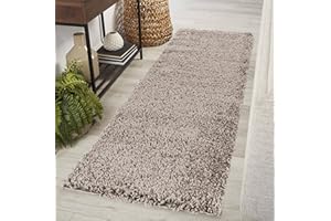 Serdim Rugs Living Room Hallway Runner Shaggy Rugs, Polypropylene, L.Beige, 60x220cm(2" x7'3)