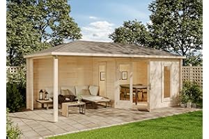 Alpholz 5-Eck Gartenhaus Liwa aus Massiv-Holz, Gerätehaus mit 28 mm Wandstärke, Garten Holzhaus inklusive Montagematerial, Geräteschuppen Größe: 595 x 300 cm