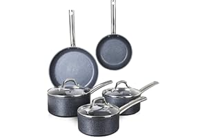 Tower T800031 TruStone Induction Pot and Pan Set, Non Stick, Easy to Clean, Violet Black, 5 Piece, 16/18/20 cm Saucepans, 20/28 cm Frying Pans