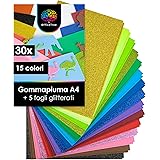 OfficeTree Gomma piuma artigianale 30 Fogli A4 2mm - Gomma crepla colorata con 5 fogli gomma eva glitterata - Carta gommata A