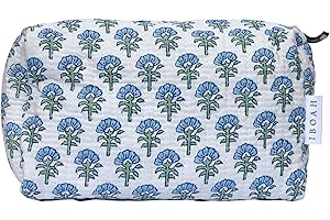 IBOAH Neceser de Viaje Organizador, Bolsa de Aseo, Bolso Maquillaje de algodón Acolchado para Mujeres, Hombres y recién Nacidos con Forrado Impermeable Interior (Blanco Flores, Grande)