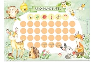PaPIerDraCHeN Set di Tavole ricompense per Bambini Come Blocco a Strappo, 10 Fogli, Idea motivante Come Aiuto all'educazione, con Fantastici Adesivi, Motivo Animali della Foresta 1