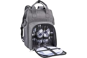 Eono by Amazon - Bolsa para refrigerador con mochila para picnic, 2 personas, juego de vajilla y manta