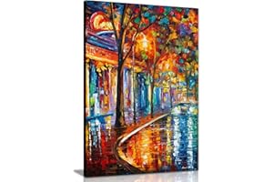 PANTHER PRINT Night Old Cafe by Leonid Afremov Canvas Wall Art Picture Print for Home Decor (24x16)